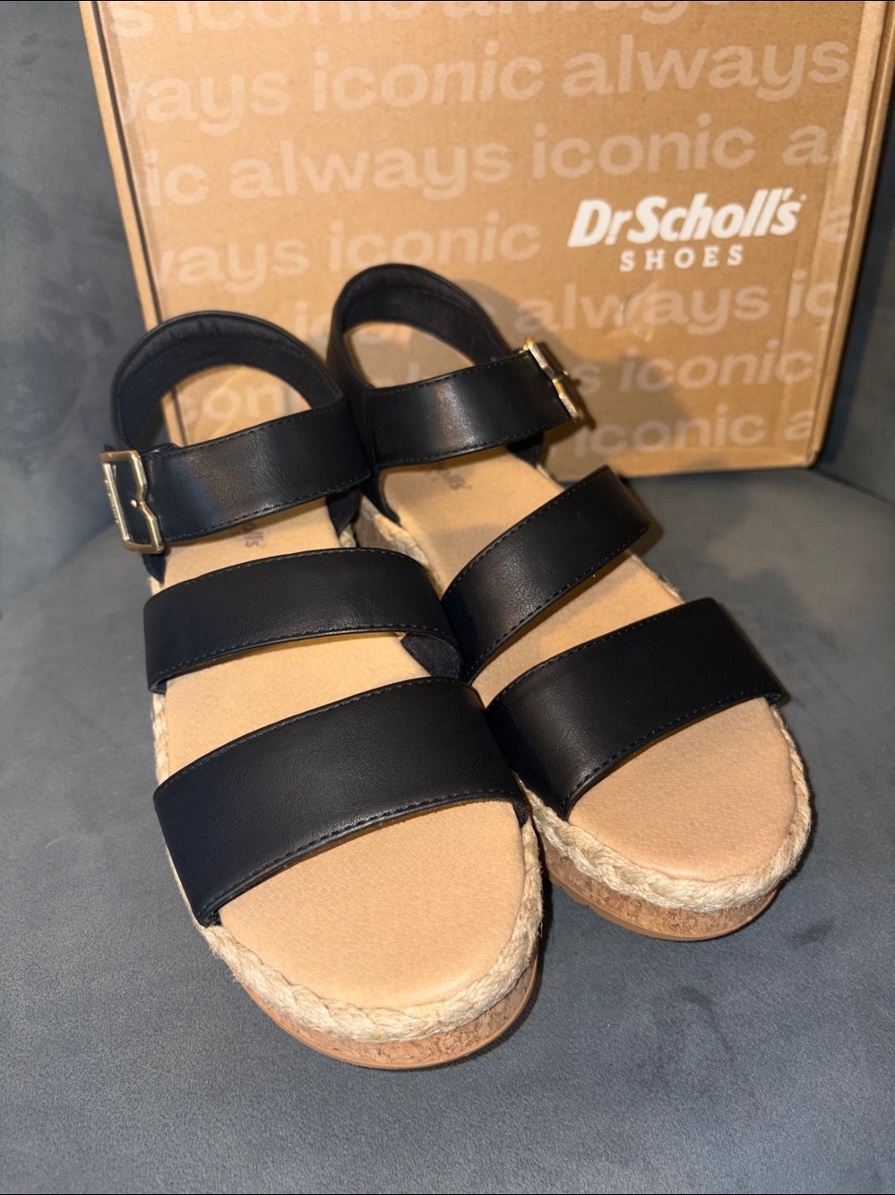 Ellie Black Strappy Wedge Heel Sandal